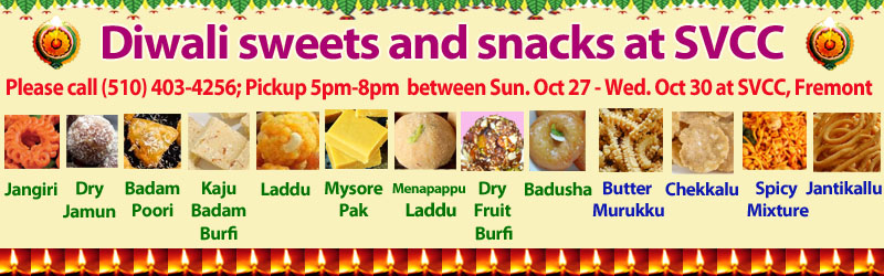 5pm-8pm 10/27-10/30 Diwali Sweets & Snacks Pickup SVCC Temple Fremont